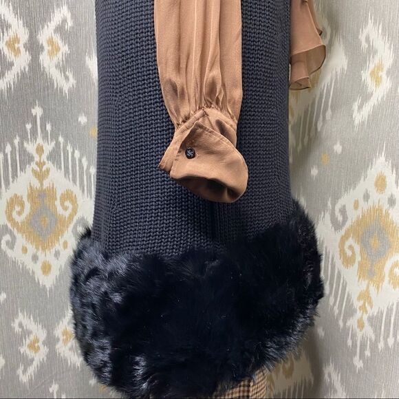 Ralph Lauren Black Cashmere Blend Lamb Shearling Flat Knit Open Front Cardigan - Picture 12 of 16